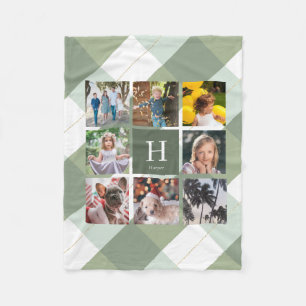 Couverture Polaire 8 Photo Collage Monogramme Sage Vert En vichy Plai