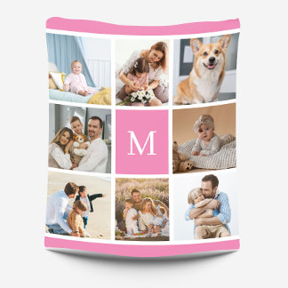 Couverture Polaire 8 Photo Famille Collage Monogramme Rose Personnali