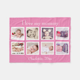 Couverture Polaire 8 Photo Personnalisé Texte Personnalisé (rose)