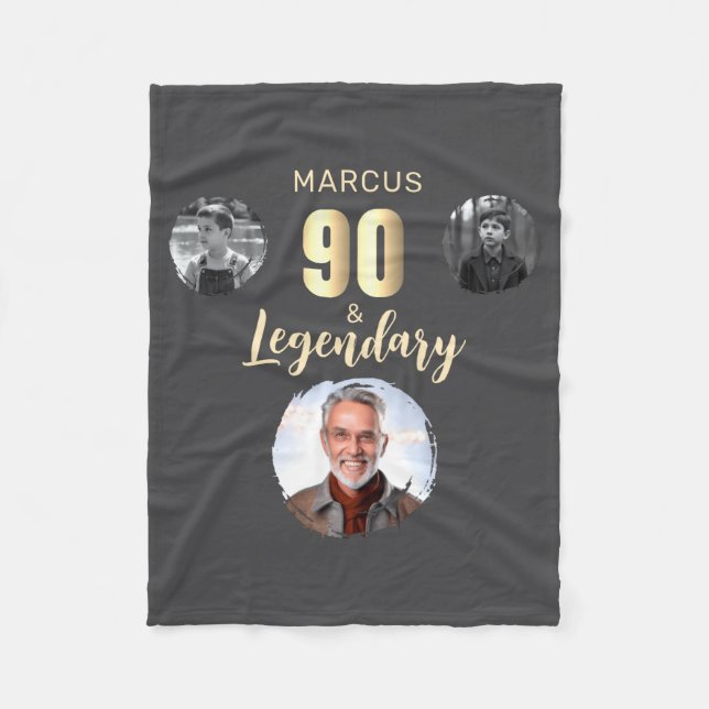 Couverture Polaire 90 Legendary 3 Photos Gold 90th Birthday  (Devant)