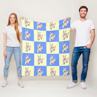 Couverture Polaire à damiers Bull Terrier Fleece Blanche