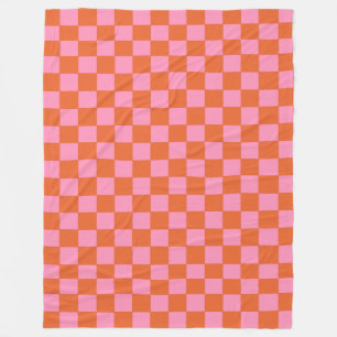 Couverture Polaire à damiers orange et rose