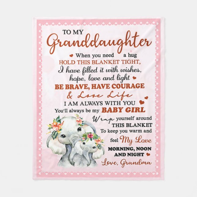 Couverture Polaire À ma petite-fille Elephant Idée cadeau d'anniversa (Devant)