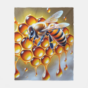 Couverture Polaire Abeille de miel sur peigne de miel avec du miel do