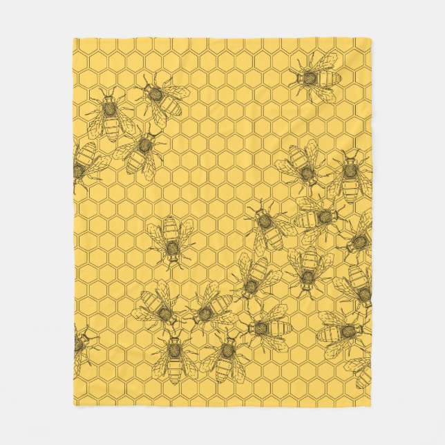 Couverture Polaire Abeilles de miel jaune et peignes de miel (Devant)