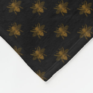 Couverture Polaire Abeilles en feuille métallique dorée sur fond noir