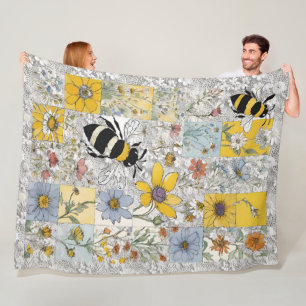 Couverture Polaire Abeilles et Fleur sauvage Vintage