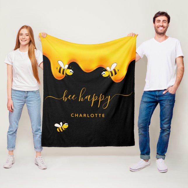 Couverture Polaire Abeilles noires joyeux bosse abeilles doux miel mo (En situation)