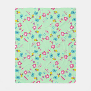 Couverture Polaire Abeilles, oiseaux et fleurs vert motif