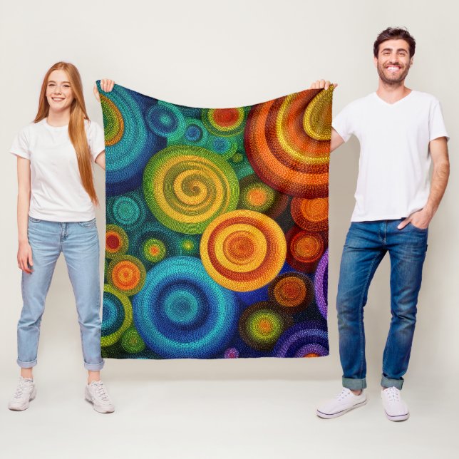 Couverture Polaire Abstract concentric circles in vibrant multicolor  (En situation)