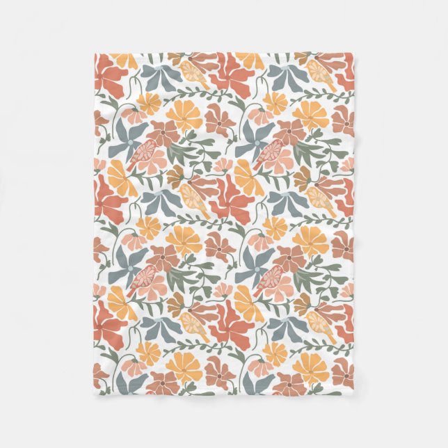 Couverture Polaire Abstrait Floral & Oiseaux Mi-siècle Motif moderne (Devant)