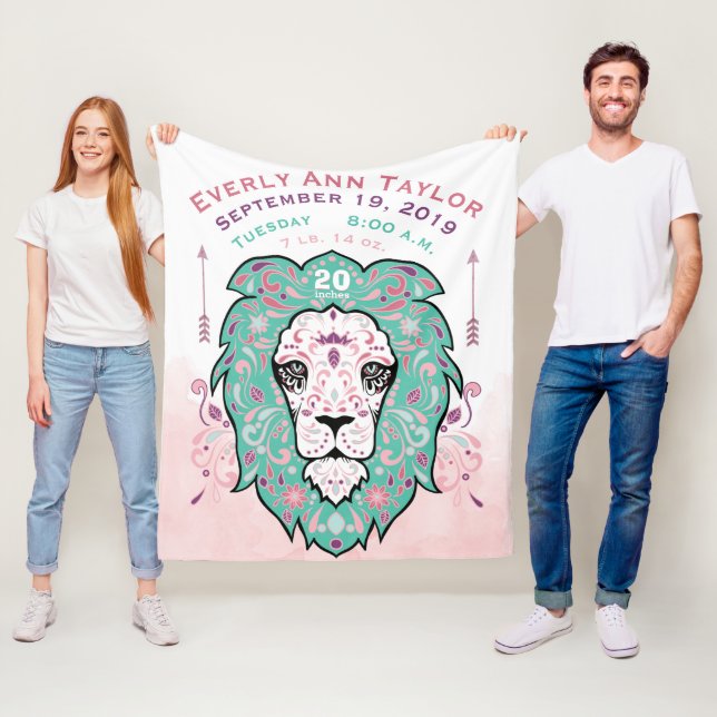 Couverture Polaire Abstrait Peint Lion Baby Girl Stats de naissance r (En situation)