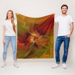 Couverture Polaire Abstrait Rouge Orange Brown Vert Fractal Art Flowe