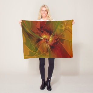 Couverture Polaire Abstrait Rouge Orange Brown Vert Fractal Art Flowe