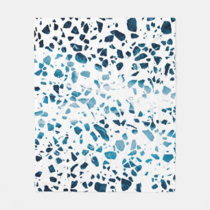 Couverture Polaire Abstrait Terrazzo Mosaic Marine et Motif bleu clai