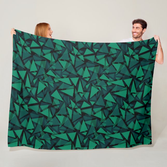 Couverture Polaire Abstrait vert émeraude polygonale motif jeter pil (En situation)