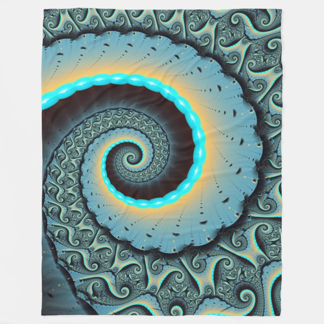 Couverture Polaire Abstraite spirale d'art fractal bleu turquoise ora (Devant)