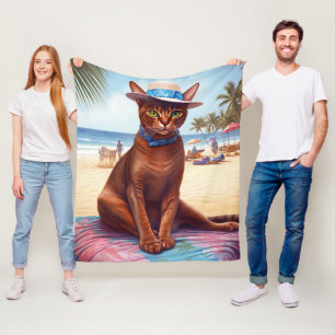 Couverture Polaire Abyssinian cat on Beach, cadeau d'été pour amoureu