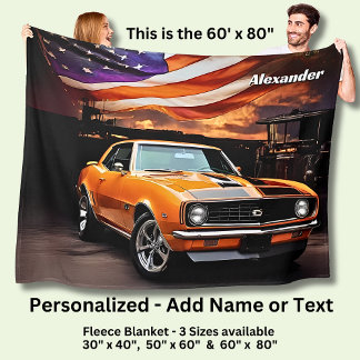 Couverture Polaire Add Name Text, Orange Muscle Car 