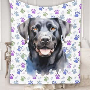 Couverture Polaire Admiration dans l'oeil des chiots - Black Labrador