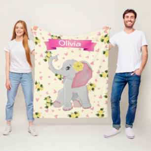 Couverture Polaire Adorable bébé Eléphant Aquarelle Florale