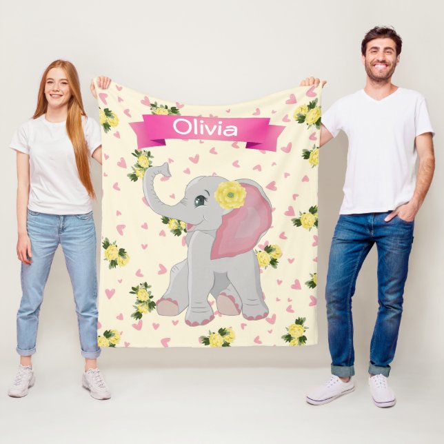 Couverture Polaire Adorable bébé Eléphant Aquarelle Florale (En situation)