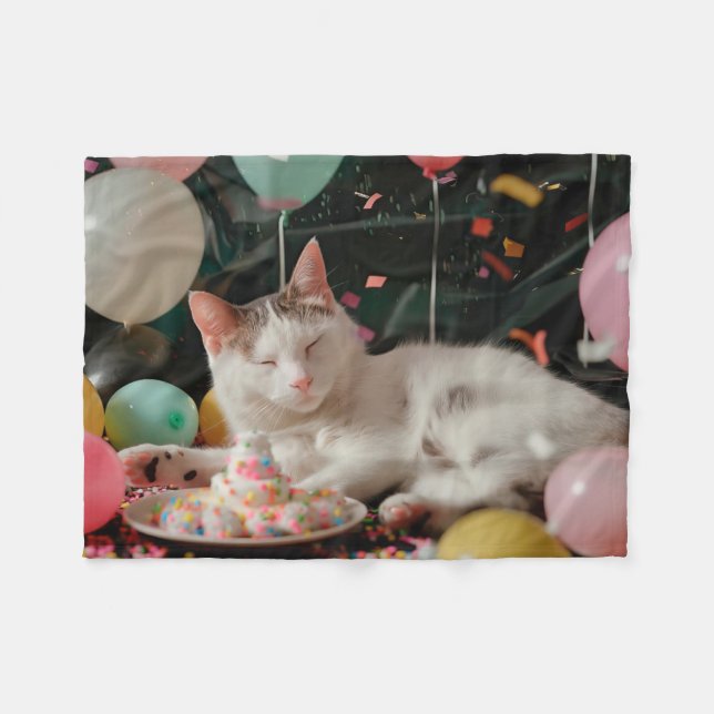 Couverture Polaire Adorable Chat Anniversaire Design de fête (Devant (Horizontal))