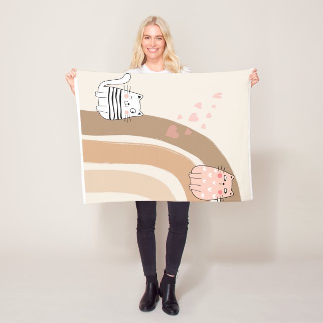 Couverture Polaire Adorable Chat Fallin en amour Fleece Blanket (En situation)