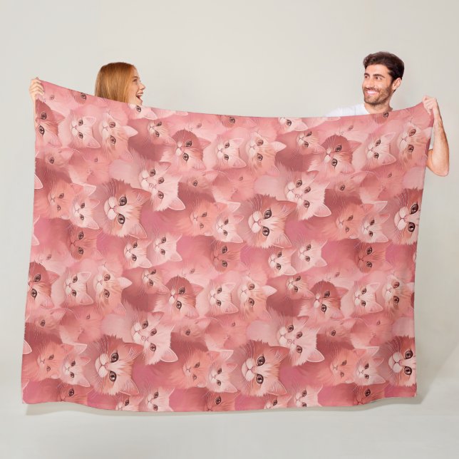 Couverture Polaire Adorable Chat rose pâle (En situation)