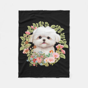 Couverture Polaire adorable chiot maltais en fleur, Amoureux des chie