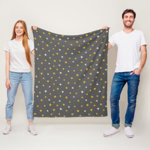 Couverture Polaire Adorable gris étoiles motif blanc et jaune