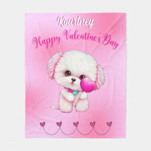 Couverture Polaire Adorable Heureuse Sainte-Valentin maltais chiot