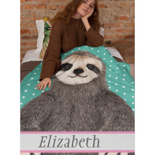Couverture Polaire Adorable Sloth Nom Turquoise Enfants Animaux