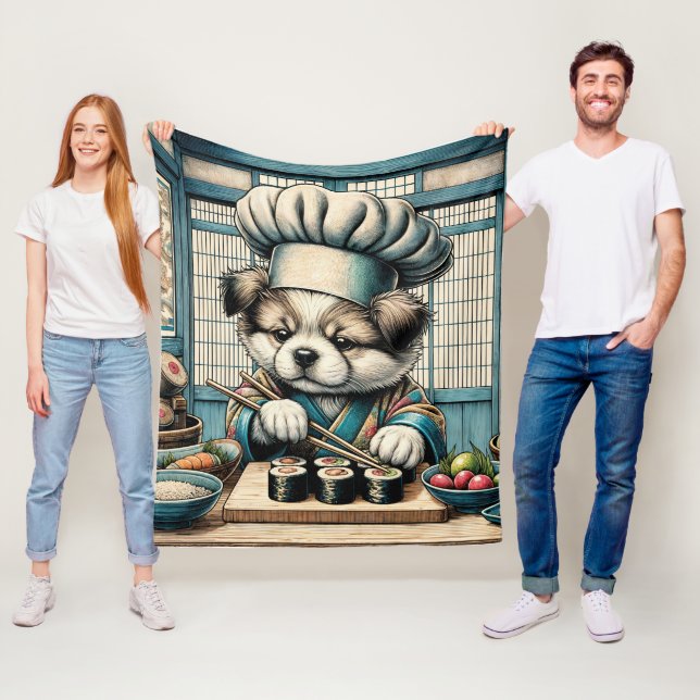 Couverture Polaire Adorable Sushi Chef Chiot (En situation)