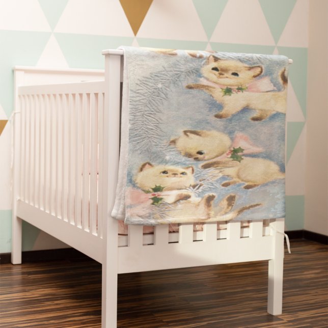 Couverture Polaire Adorables chatons siamois Rubans roses Noël (Créateur téléchargé)