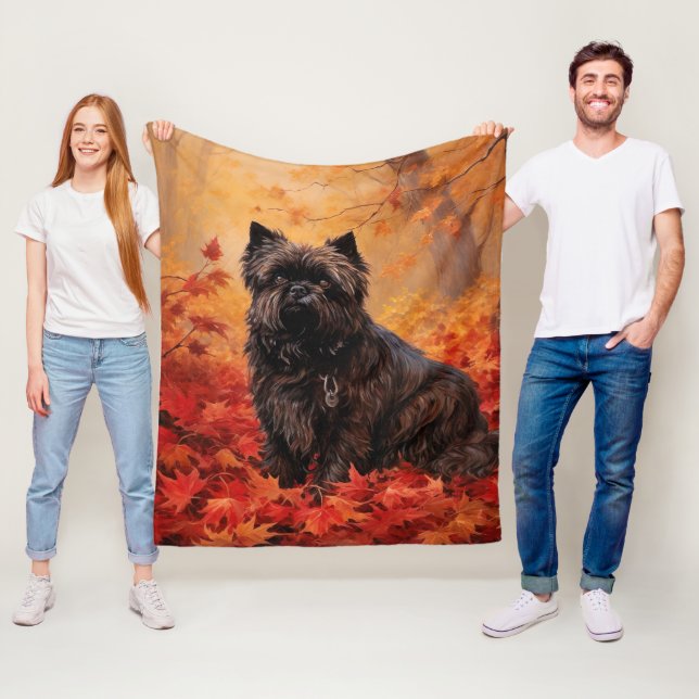 Couverture Polaire Affenpinscher en automne Feuilles automne Inspiré (En situation)