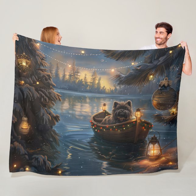 Couverture Polaire Affenpinscher Festive Christmas Voyage (En situation)