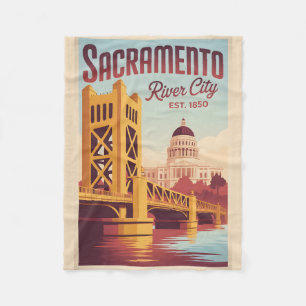 Couverture Polaire Affiche de voyage rétro Sacramento Californie vint