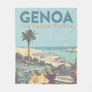 Couverture Polaire Affiche de voyage vintage de Gênes, Riviera italie