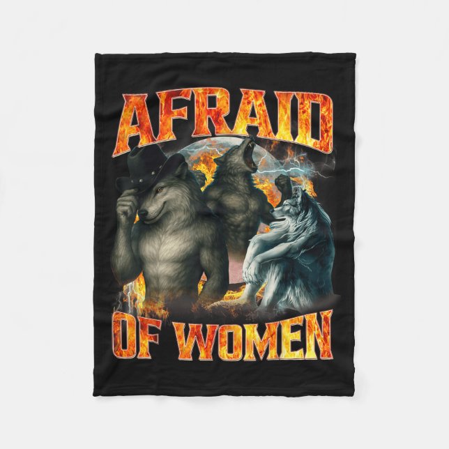 Couverture Polaire Afraid Of Women Funny Alpha Wolf Meme Cringe Men D (Devant)