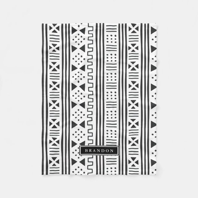 Couverture Polaire Africain MudCloth de Black|White inspiré (Devant)
