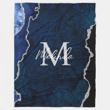 Agate de marbre bleu marine et argenté