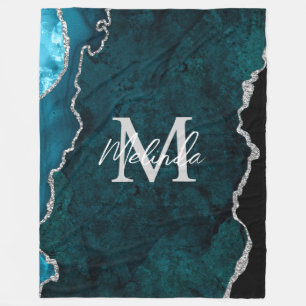 Couverture Polaire Agate de marbre bleu turquoise et argenté