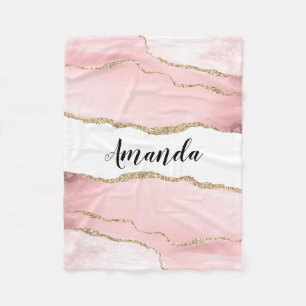 Couverture Polaire Agate rose vierge avec ruban or Élégant
