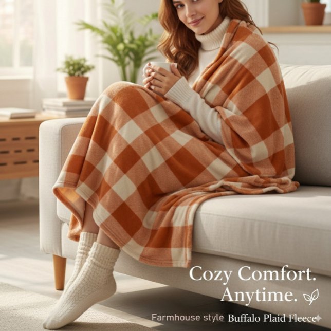 Couverture Polaire Agritourisme Rustique Orange & Cream Buffalo Plaid (Créateur téléchargé)