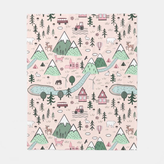 Couverture Polaire Agritourisme scandinave Motif rose (Devant)