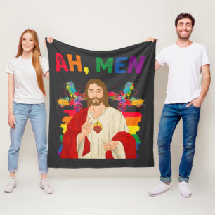 Couverture Polaire Ah Men Funny LGBT Gay pride Jesus Christian