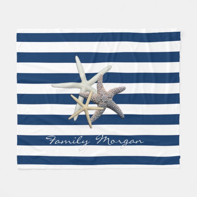 Couverture Polaire Aimable Starfish, Bleu Marine Bleu Bandes Personna (Devant (Horizontal))