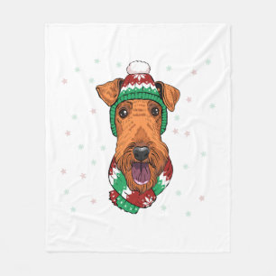 Couverture Polaire Airedale Terrier dans le casquette de Noël