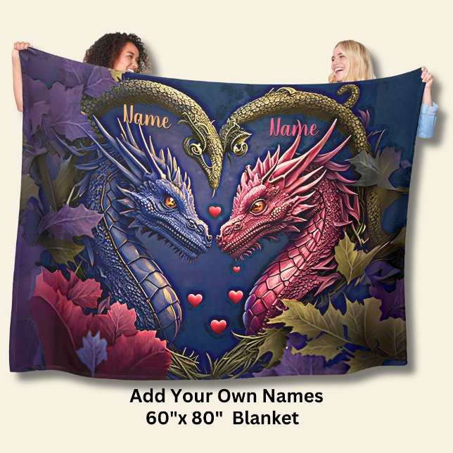 Couverture Polaire Ajouter des noms, dragon de Couples Bleus et Rose (Créateur téléchargé)